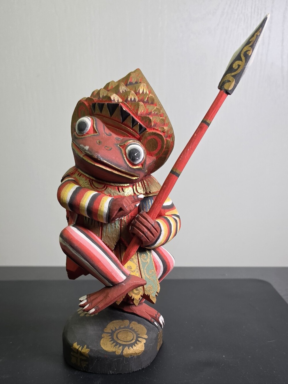 Handcrafted Balinese Wooden Frog Warrior